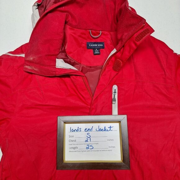 Lands End Winter Jacket Coat Red Hood Zip Pockets Lined Warm‎ Womens Small - Picture 5 of 9